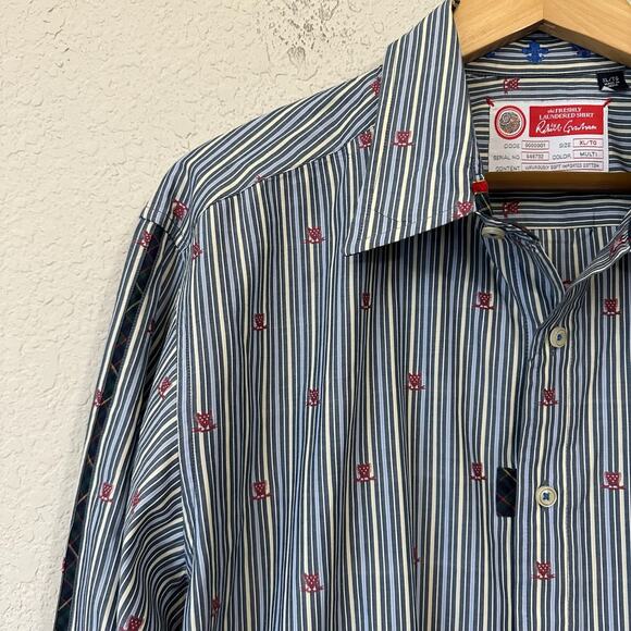 THE FRESHLY LAUNDERED SHIRT by ROBERT GRAHAM Blue Pinstriped Cotton - Picture 4 of 11